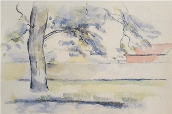 Paul Cezanne pochoir Arbre et maison