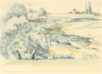 Paul Cezanne pochoir Arbre et maisons