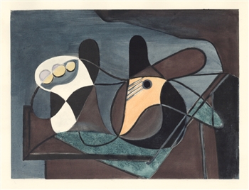 Picasso Venti Pochoirs Corbeille de fruits et guitare