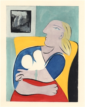 Picasso Venti Pochoirs Femme en fauteuil jaune