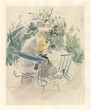 Berthe Morisot pochoir Filette et sa bonne sur un banc