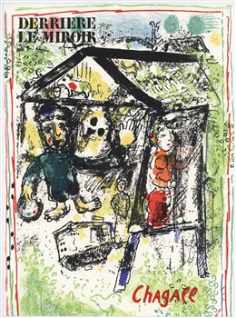Marc Chagall peintre devant le village lithograph