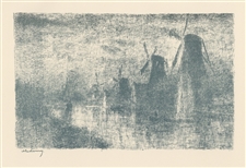 Albert Lebourg original lithograph "Moulins sur la Schie"