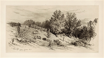 James Smillie original etching A Fallow Field