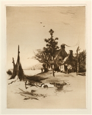 Charles Vanderhoof original etching "The Fisherman's Home"