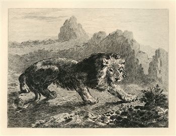 Eugene Delacroix etching Lion attaque