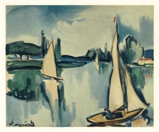 Maurice de Vlaminck lithograph "Sailing Boats on the Seine"