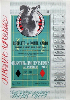 Marcel Duchamp Obligation Monte Carlo original lithograph bond