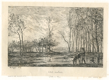 Charles Daubigny "Soleil Couchant" original etching