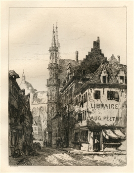 Ernest George original etching Louvain