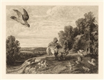 Frans Snyders | William Unger etching "Hen Guarding her Brood"