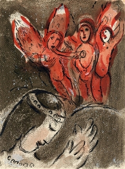 Marc Chagall "Sarah and the Angels" original Bible lithograph