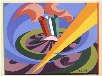 Giacomo Balla Italian Futurist pochoir "Canto patriottico a Villa Borghese"