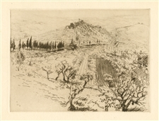 Edgar Chahine etching San Gimignano Colline Poggio