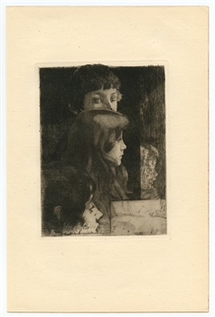 Albert Besnard original etching famille