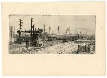 Charles Heyman etching Ivray, chemin de fer