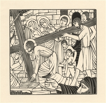 Eric Gill wood engraving Carrying of the Cross