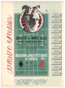 Marcel Duchamp Obligation Monte Carlo original lithograph bond