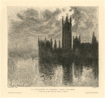 Claude Monet etching "Le Parlement de Londres, Soleil Couchant"