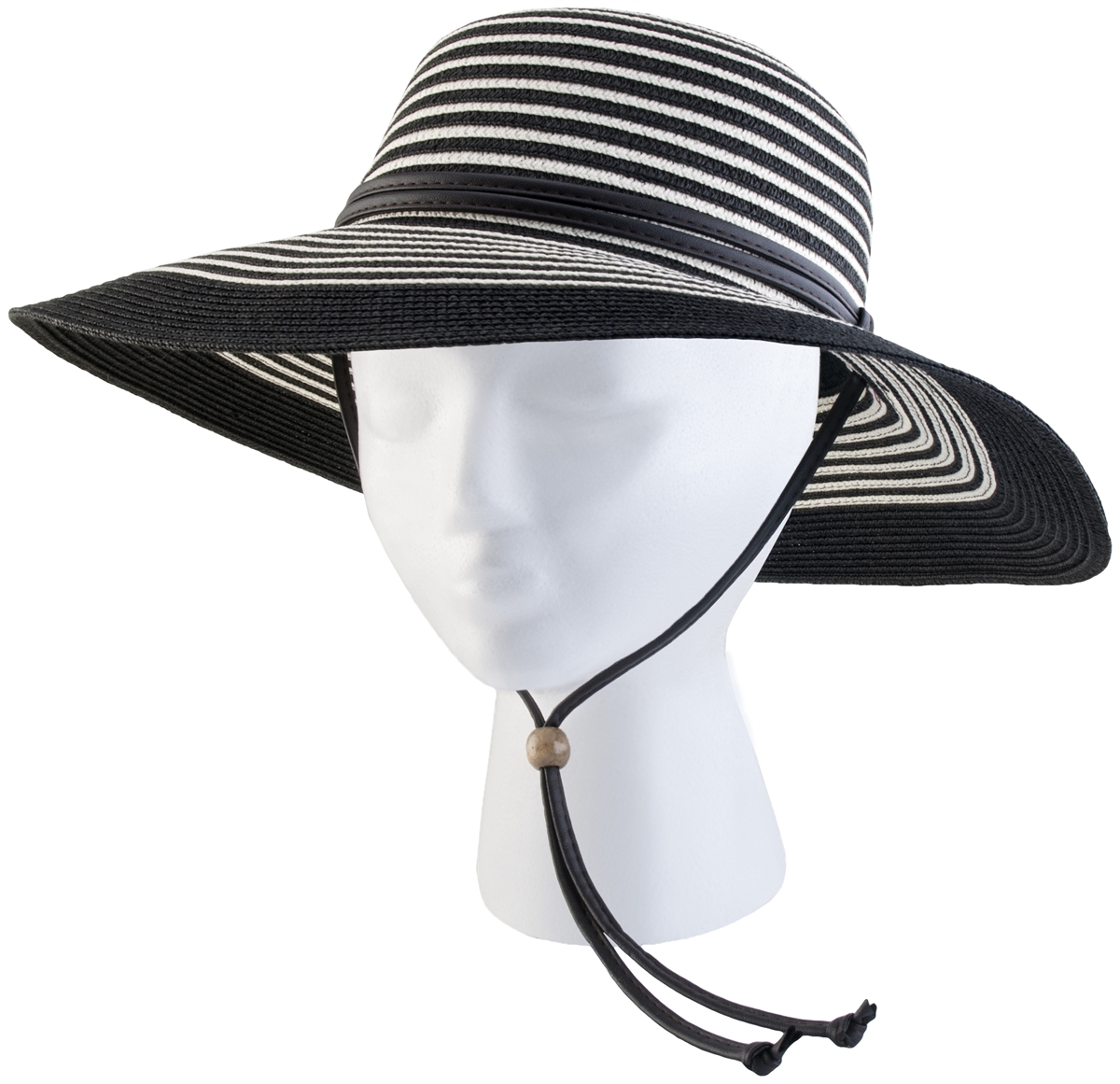 Sloggers Women's Braided Hat with Win Lanyard Black & White UPF 50+ Maximum  Sun Protection