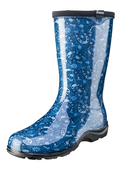 Women's Rain & Garden Boots  -Horseshoe Paisley Blue - Made in the USA