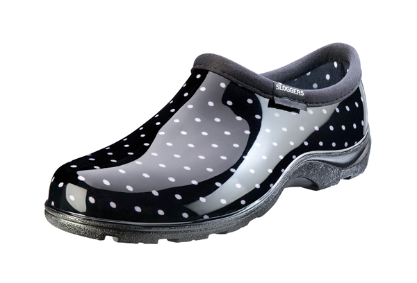 Women's Rain & Garden Shoes - Black & White Polka Dots