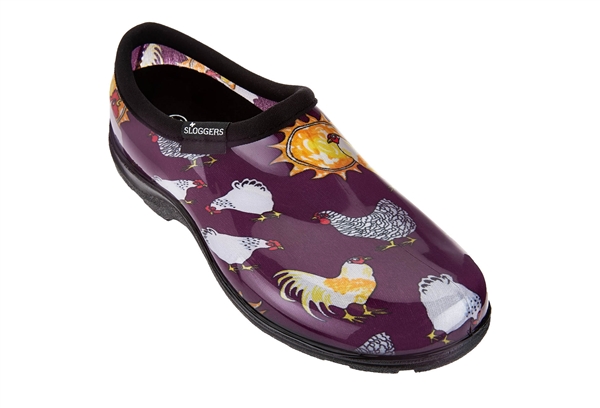 Sloggers Women's Rain & Garden Shoe in Purple Chicken Print