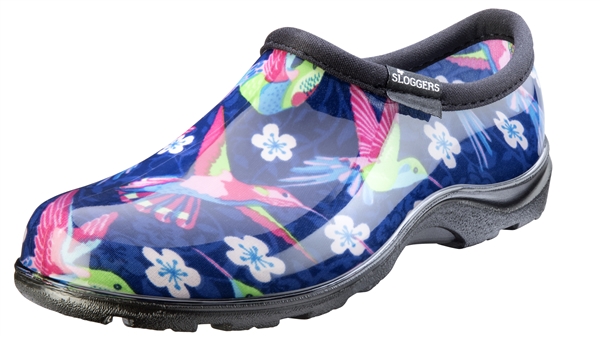 Sloggers Women's Rain & Garden Shoe in Hummingbird Blue/Pink Print