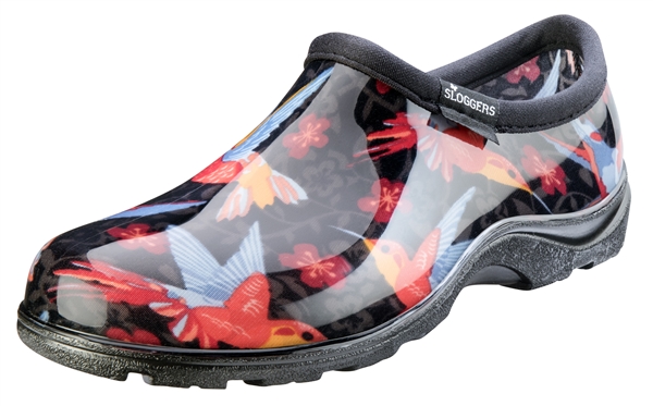 Sloggers Women's Rain & Garden Shoe in Hummingbird Blk/Red Print