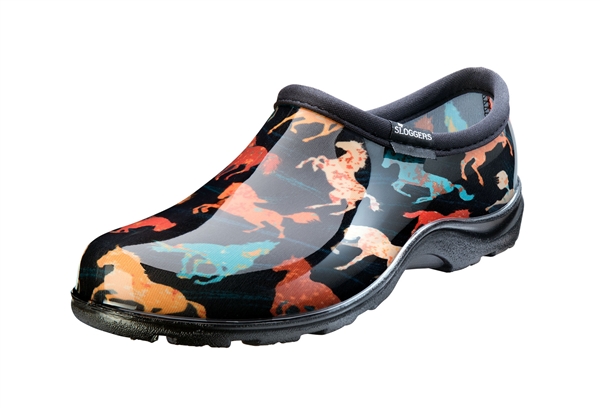 Sloggers Women's Rain & Garden Shoe in Horse Spririt Print Black