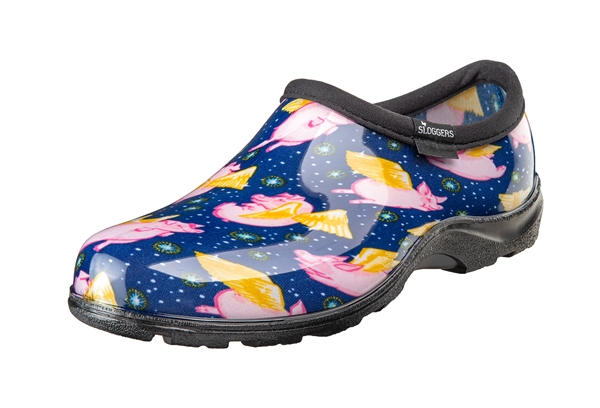 Sloggers Waterproof comfort shoes, Made in the USA! Women's Rain & Garden shoes. Blue Pig Print.