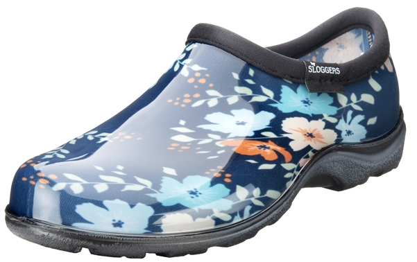 Sloggers Waterproof comfort shoes, Made in the USA! Women's Rain & Garden shoes. Floral Fun Blue Print.