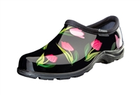Sloggers Waterproof comfort shoes, Made in the USA! Women's Rain & Garden shoes. Tulip Black Print.