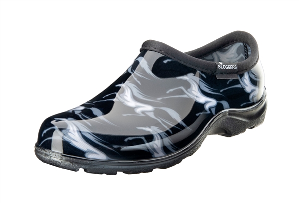Sloggers Waterproof comfort shoes, Made in the USA! Women's Rain & Garden shoes. Horse Black Print.