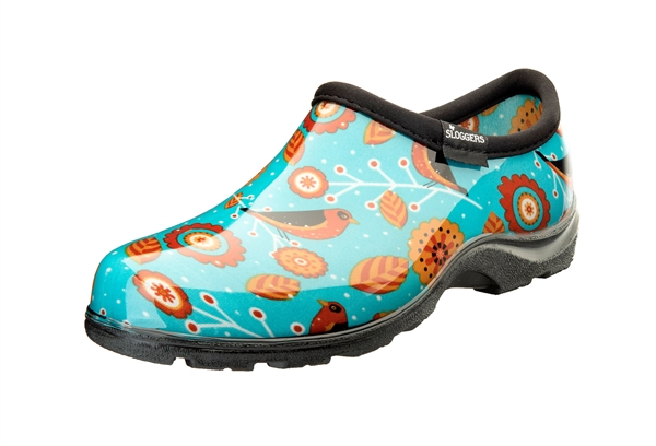 Sloggers Waterproof comfort shoes, Made in the USA! Women's Rain & Garden shoes.Birds TurquoisePrint.