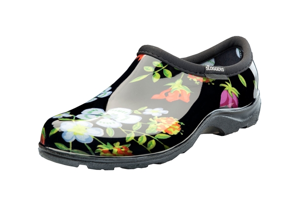 Sloggers Waterproof comfort shoes, Made in the USA! Women's Rain & Garden shoes.Meadow Black Print.
