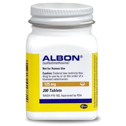 Albon 125mg, 200 Tablets for Sulfadimethoxine-Sensitive Pets