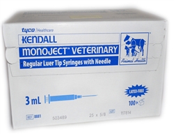Monoject Syringe 3cc 25G X 5/8" Regular Luer, 100/Box