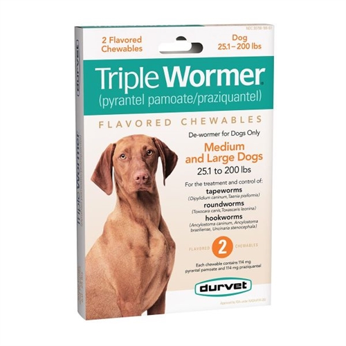 Durvet Triple Wormer Dewormer Chewable Tablets For Dogs & Puppies l  Roundworms-Hookworms-Tapeworms