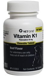 Vitamin K1 Chewable Tablets For Dogs & Cats 50mg