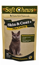 NaturVet Skin & Coat Plus Catnip Soft Chews For Cats, 50 Count