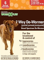 Sentry HC WormX Plus 7 Way De-Wormer For Medium & Large Dogs, 6 Chewable Tablets