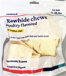 Covetrus Rawhide Chews Poultry Flavored for 11-25lbs, 30 Count MEDIUM DOGS (YELLOW)