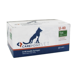 CarePoint VET U-40 Insulin Syringe 3/10cc, 29G x 1/2", 100/Box