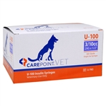 CarePoint VET U-100 Insulin Syringe 3/10cc, 29G x 1/2", 100/Box