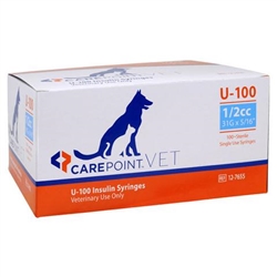 CarePoint VET U-100 Insulin Syringe 1/2cc, 31G x 5/16", 100/Box