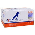 CarePoint VET U-100 Insulin Syringe 3/10cc, 31G x 5/16", 100/Box