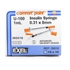 Exel Comfort Point Insulin Syringe U-100 1 ml, 30G X 1", 100/Box