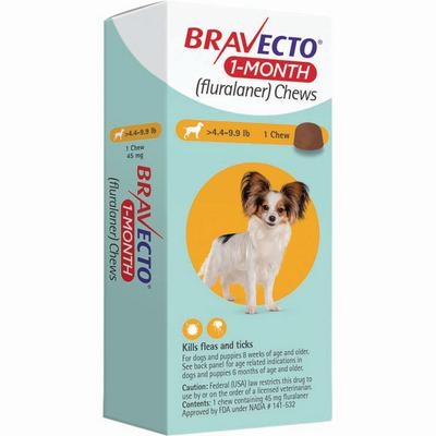 BRAVETCO 1-Month Chews For Dogs and Puppies 4.4-9.9 lbs l Monthly  Proctection Against Fleas and Ticks in Dogs and Puppies l Medi-Vet