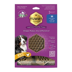 Yummy Combs Flossing Dental Treats For Dogs, Medium 26-50 lbs, 15 Count Bag